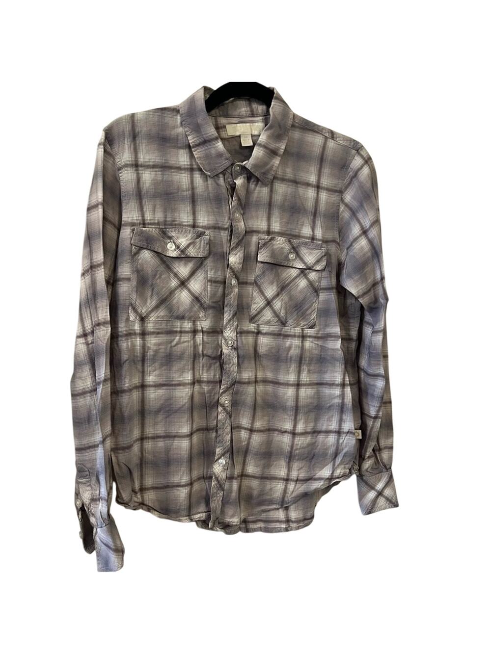 True Religion Women’s Utility Button Down Shirt Grey Plaid Size Large